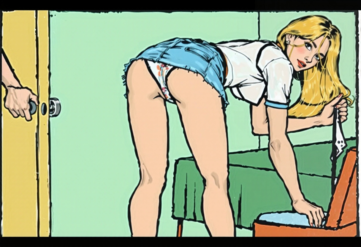 Robin bending over, opening her suitcase